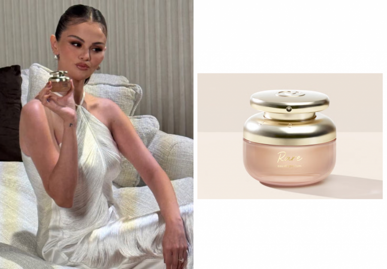 Selena Gomez Celebrates New Perfume in a Shimmering Mother-of-Pearl Gown