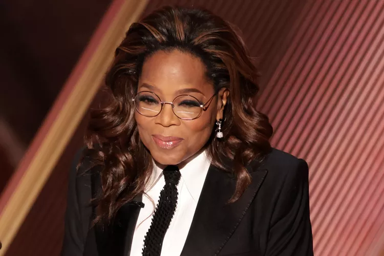 Oprah Winfrey Puts a Menswear Spin on a Classic Sparkly Gown to Present at Oscars 2025 with Whoopi Goldberg