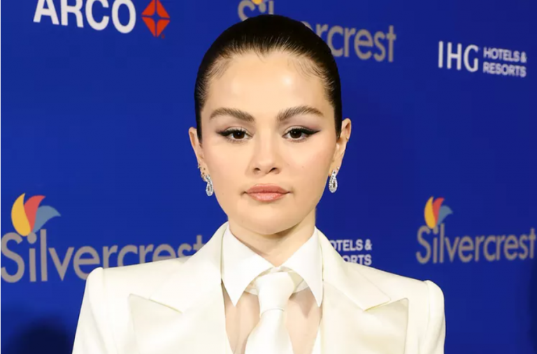 Selena Gomez Hits the Red Carpet in All-White Satin Suit and Her Diamond Engagement Ring