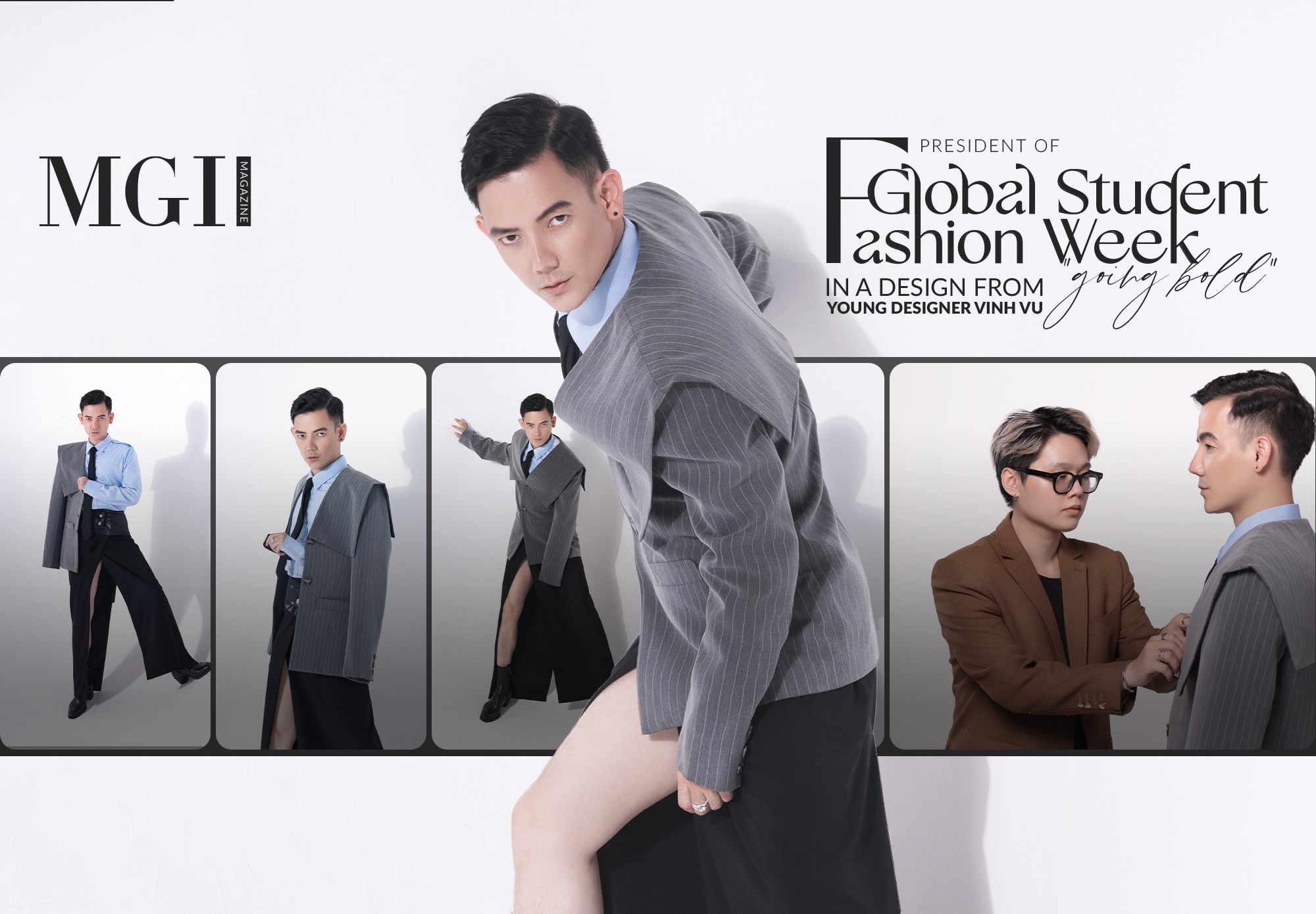 President of Global Student Fashion Week “going bold” in a design from young designer Vinh Vu