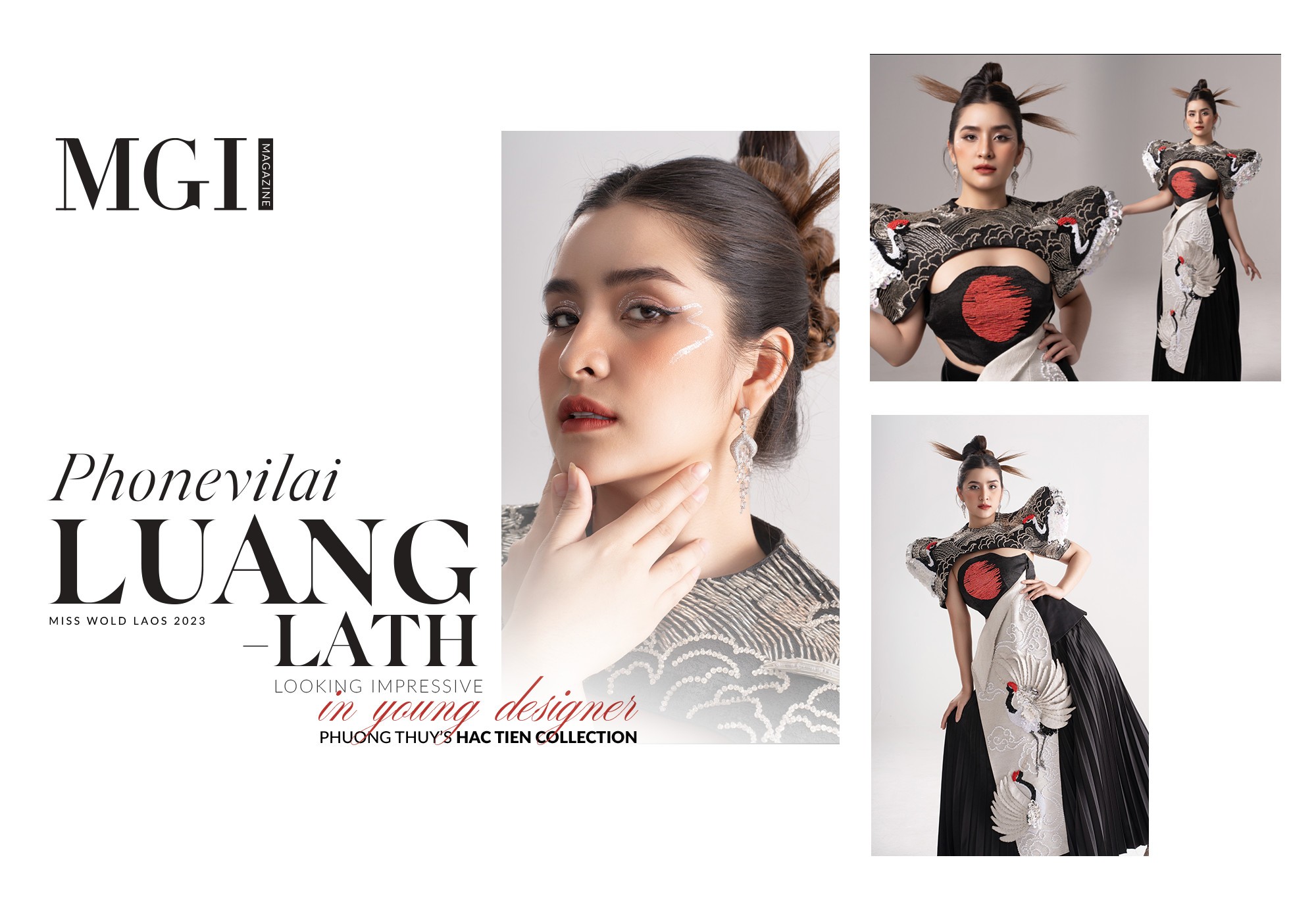 Miss World Laos 2023 - Phonevilai Luanglath looking impressive in young designer Phuong Thuy’s Hac Tien collection