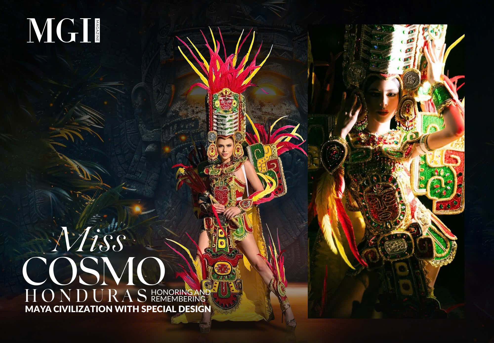 Miss Cosmo Honduras honoring and remembering Maya civilization with special design