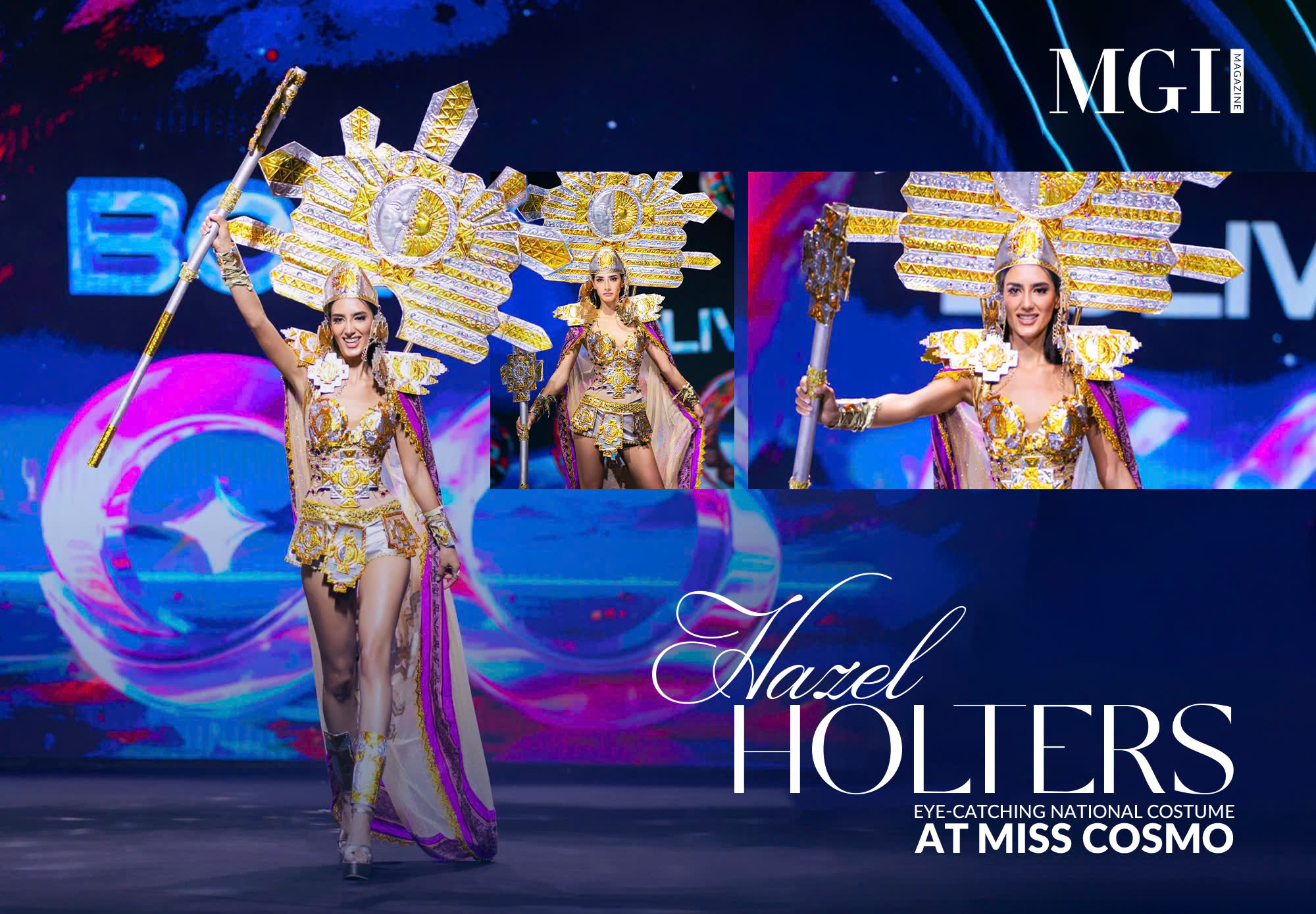 Hazel Holters’ eye-catching national costume at Miss Cosmo