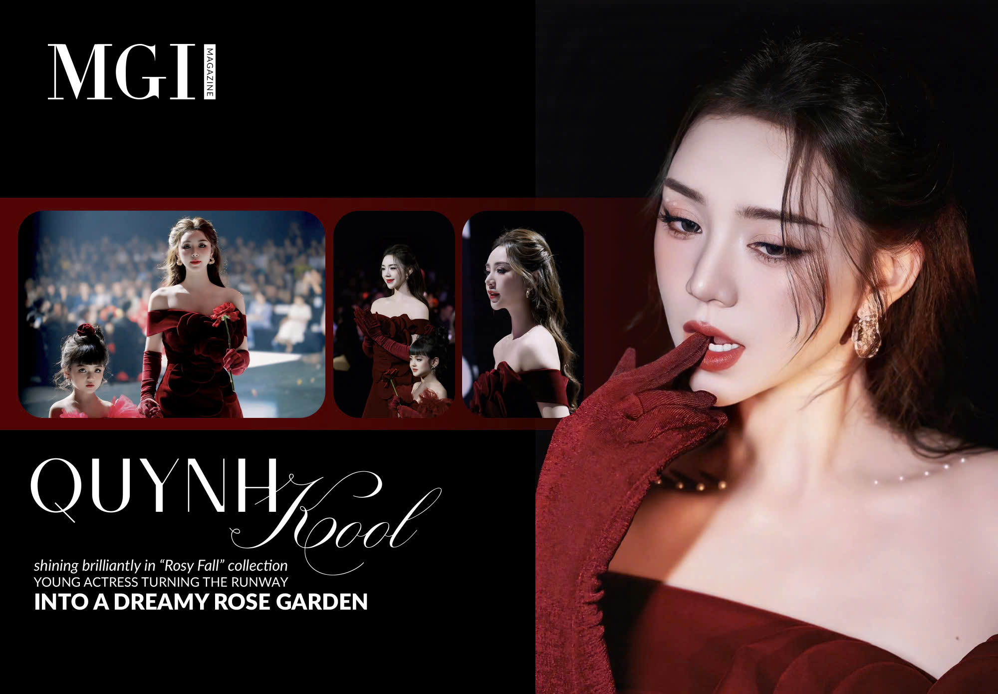 Quynh Kool shining brilliantly in “Rosy Fall” collection: Young actress turning the runway into a dreamy rose garden