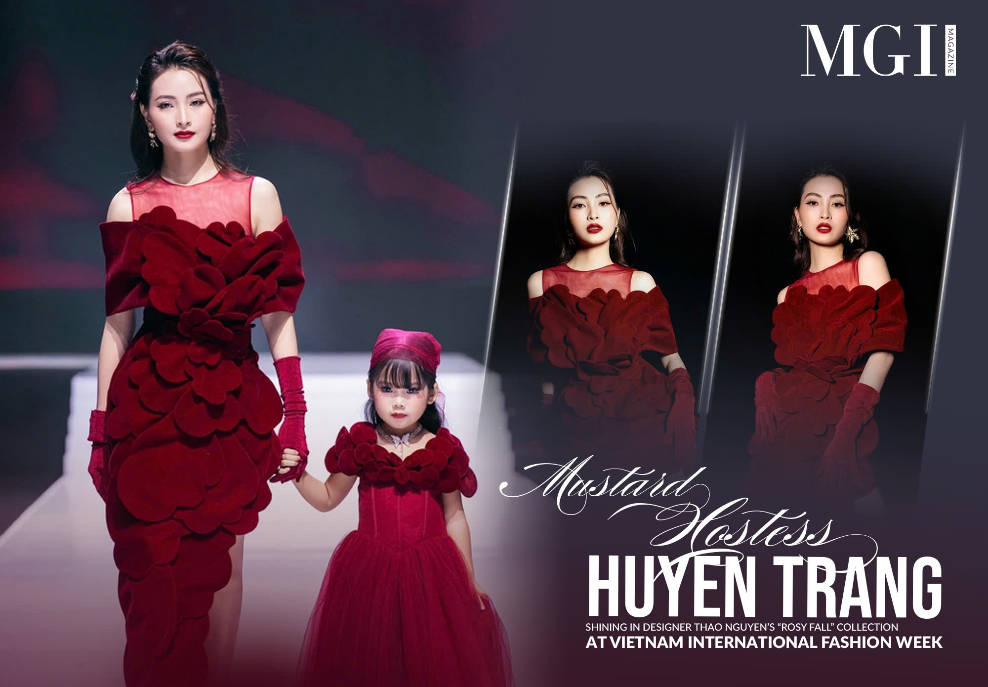 “Mustard Hostess” Huyen Trang shining in designer Thao Nguyen’s “Rosy Fall” collection at Vietnam International Fashion Week