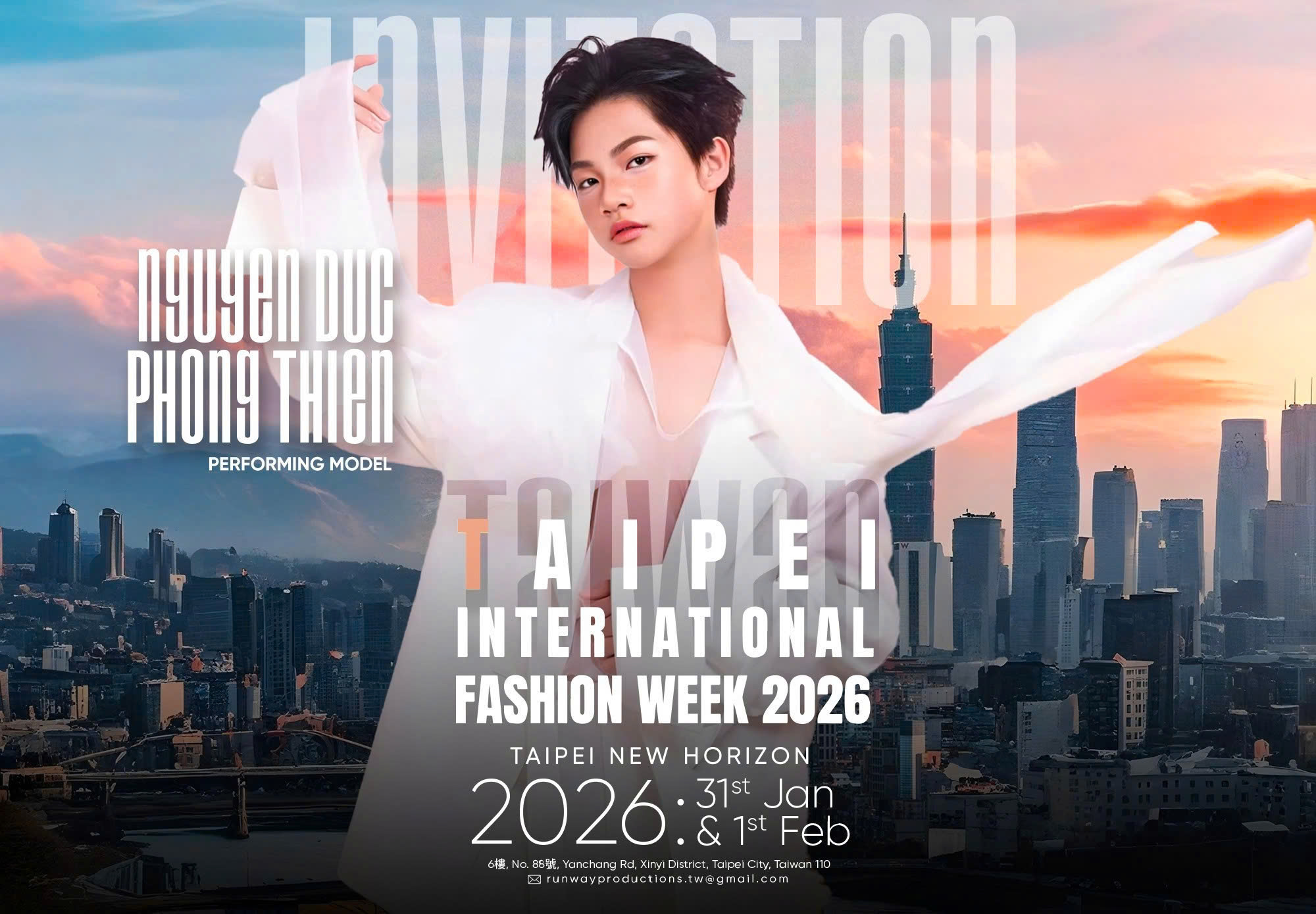 Model & singer Phong Thien accepting to perform at Taipei International Fashion Week