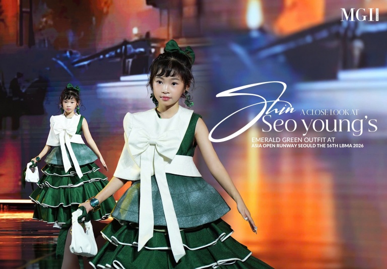 A close look at Shin Seo Young’s emerald green outfit at Asia Open Runway Seould The 16th LBMA 2026